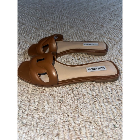 Womens Steve Madden Helene Sandals Cognac Leather - Size 8.5M EUC - Picture 2 of 4